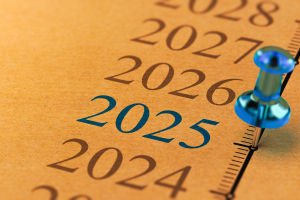 2025 marked with a thumbtack on a timeline