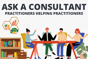 Ask a Consultant Connect Banner - illustration of professionals collaborating around a table.