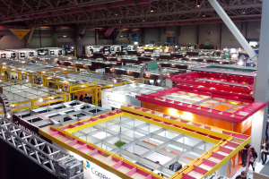 An overhead shot of an exhibit hall.