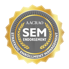 Badge with golden border and the following words in its center: AACRAO SEM Endorsement.