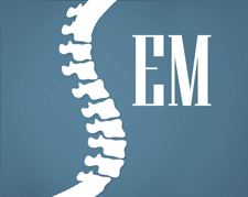 Artist depiction of a spine next to the letters EM.