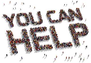 Crowd of people standing in formation to create the words "you can help."