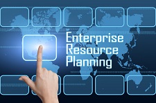 Hand clicking on a blue box next to the words "enterprise resource planning".