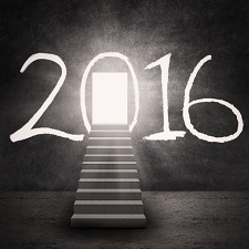 "2016" in white letters with a staircase to a door opening in the zero of 2016.
