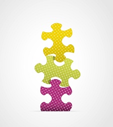 Three connected puzzle pieces but that don't quite fit together.