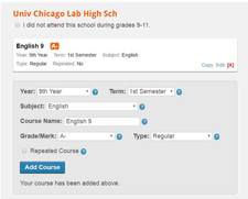 Screenshot of a form titled "Univ Chicago Lab High Sch".